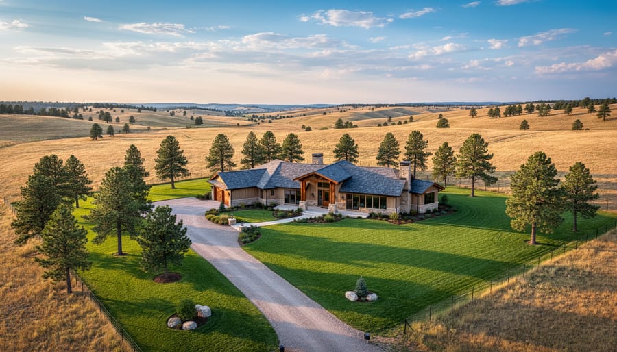 Rural country estate with spacious lawns and trees surrounding a distinct home in the countryside near Cobourg.