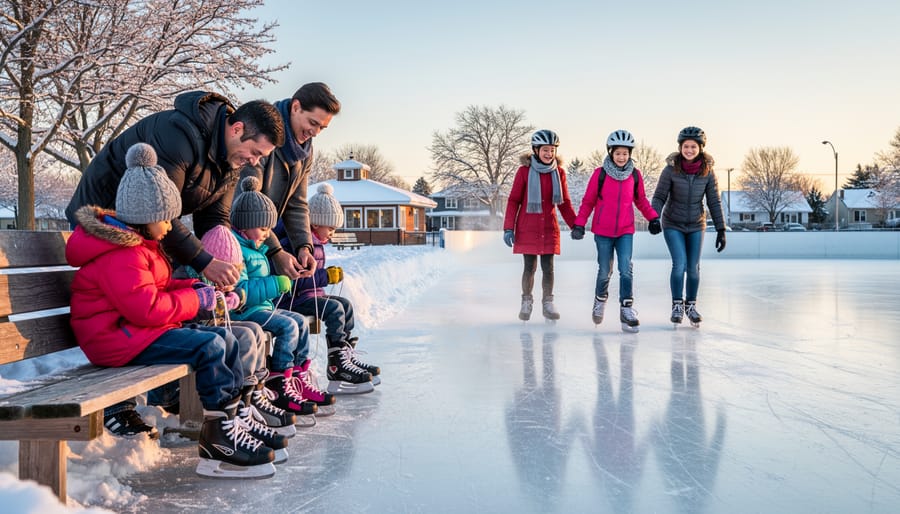 Family at Rotary Park preparing to skate on an outdoor rink